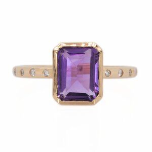 2.1cts Zambian Amethyst Ring in Solid 14K Gold with Natural Diamond Accents